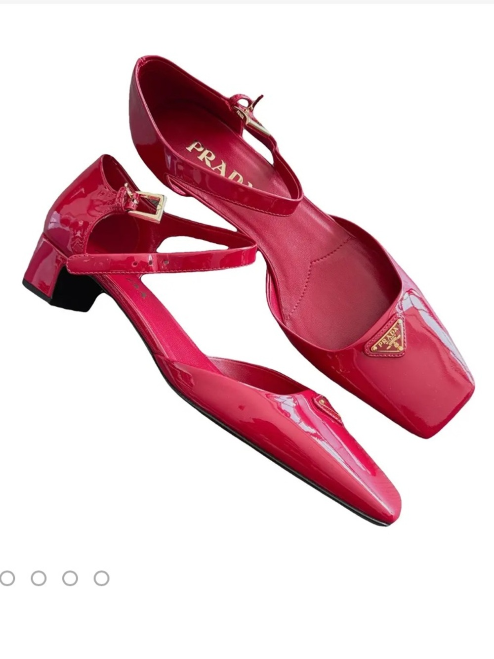Prada Red Patent Leather Square-Toe Ankle-Strap Heels